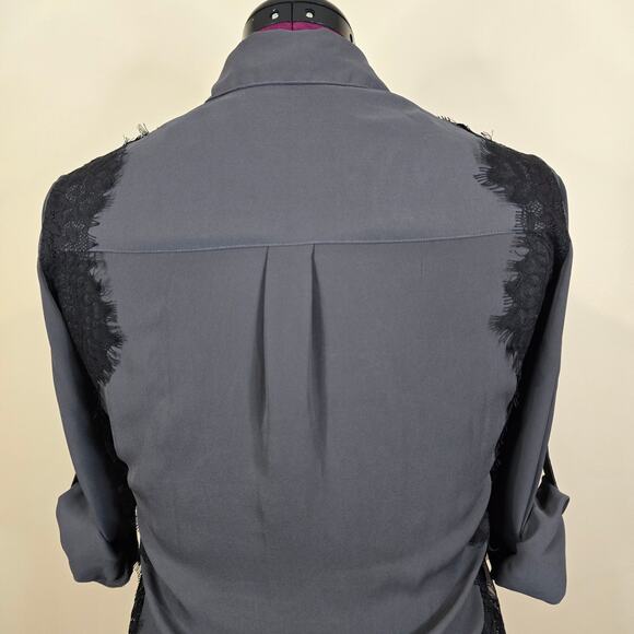 Women's Express Gray Button Down Blouse w/ Sheer Lace Sides | Size Small - Picture 7 of 10